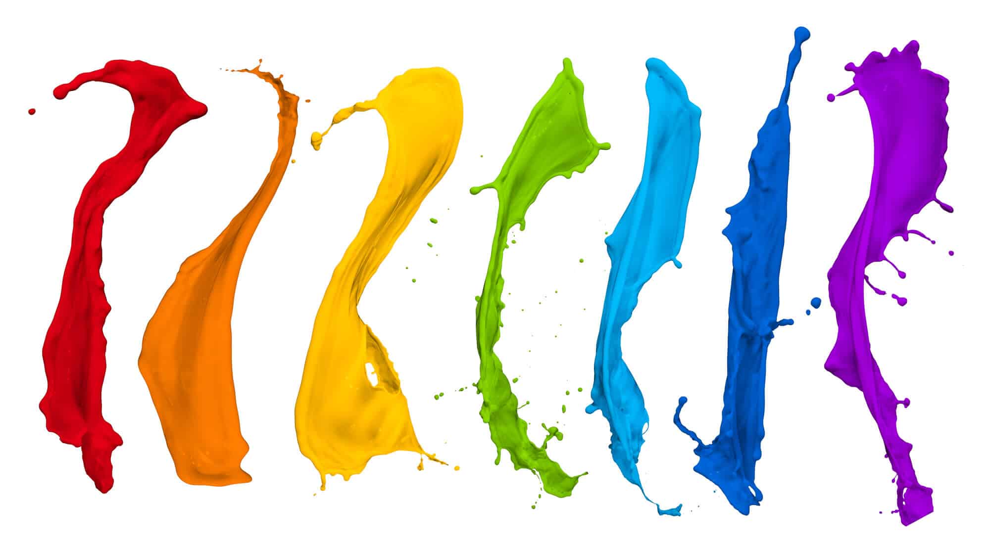 Brush strokes of paint in many colors on a white ground